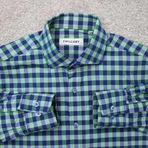 Twillory Shirt Mens 15 1/2, 32/33 Green/Blue Plaid Tailored Fit 100% Cotton L/S